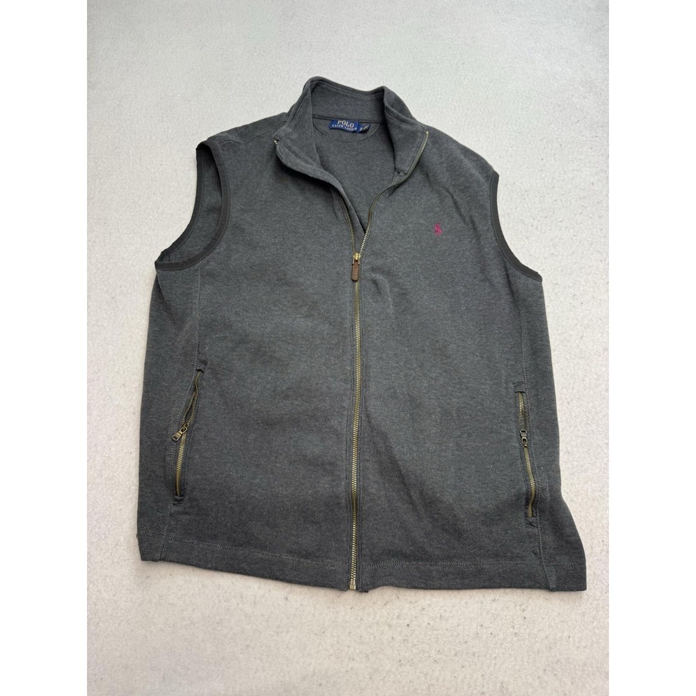 Polo Ralph Lauren Sweater Vest Mens XL Gray Cotton Full Zip Mock Neck Pony Logo